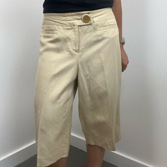 Bandolino Linen Beige Cream Bermuda Shorts Capris Large Button On Waist Size M - Picture 4 of 8